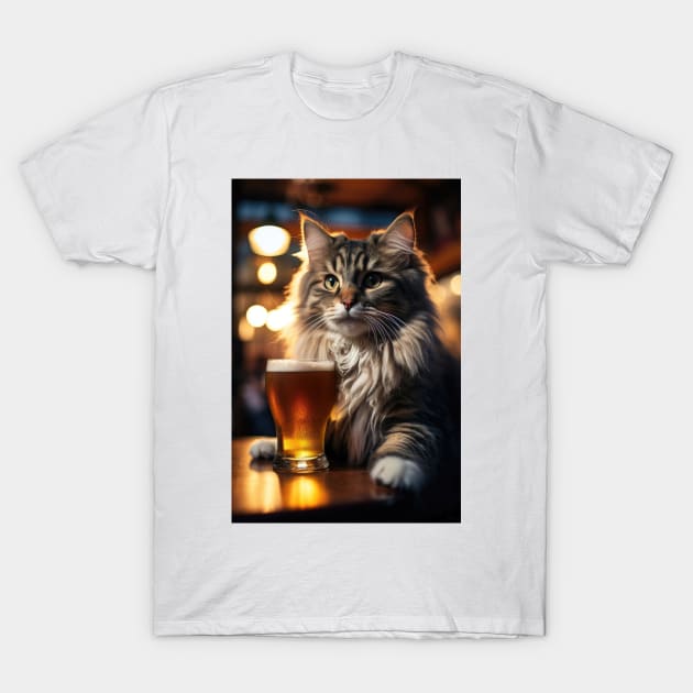 Bright Eyed Beer Cat T-Shirt by JensenArtCo